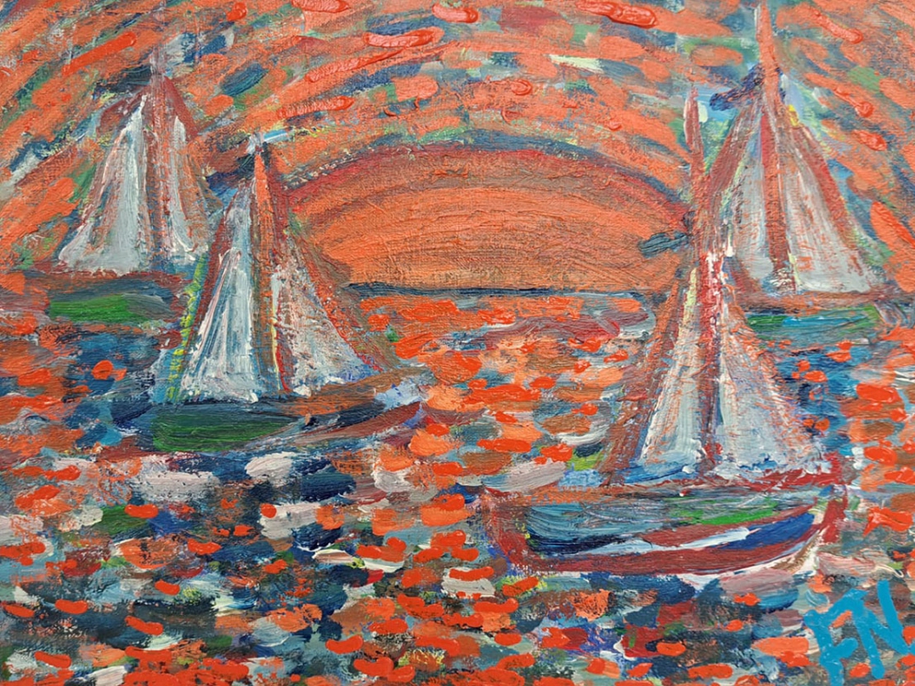 Boten in de mediterrane bij zonsondergang Boten in de mediterrane bij zonsondergang Frankrijk Saint Tropez