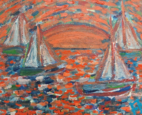 Boten in de mediterrane bij zonsondergang Frankrijk Saint Tropez